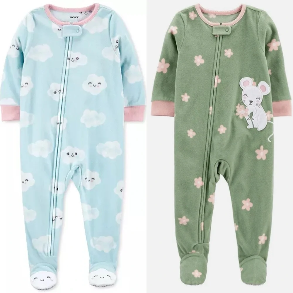 New! Carters Set of 2 Zip Up Footed Sleeper Pajamas Little Girls Size 4T